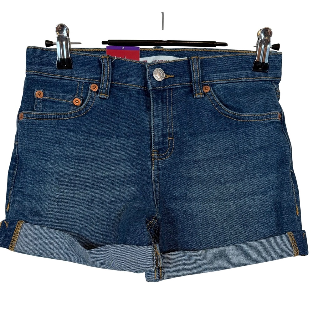 NWT Levis Kids Girls Girlfriend Denim Shorts Medium Wash Adjustable Waist‎ •10•
